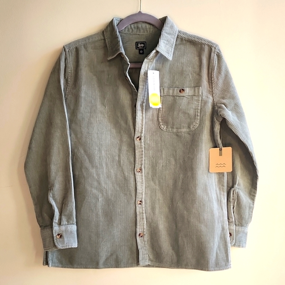 NWT Bixby Nomad Button-down Corduroy Shirt size 14 girls Sage green